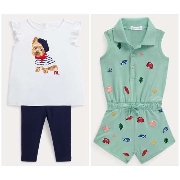 Ralph Lauren Other - Ralph Lauren Baby Dog Cotton Jersey Tee/ Legging Set & Beach Romper- Size 0-3M